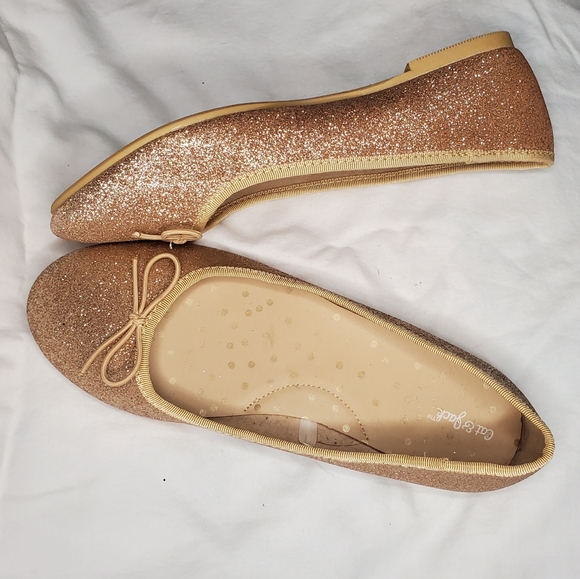Cat & Jack Shoes Cat Jack Gold Sparkled Girls Ballet Flats